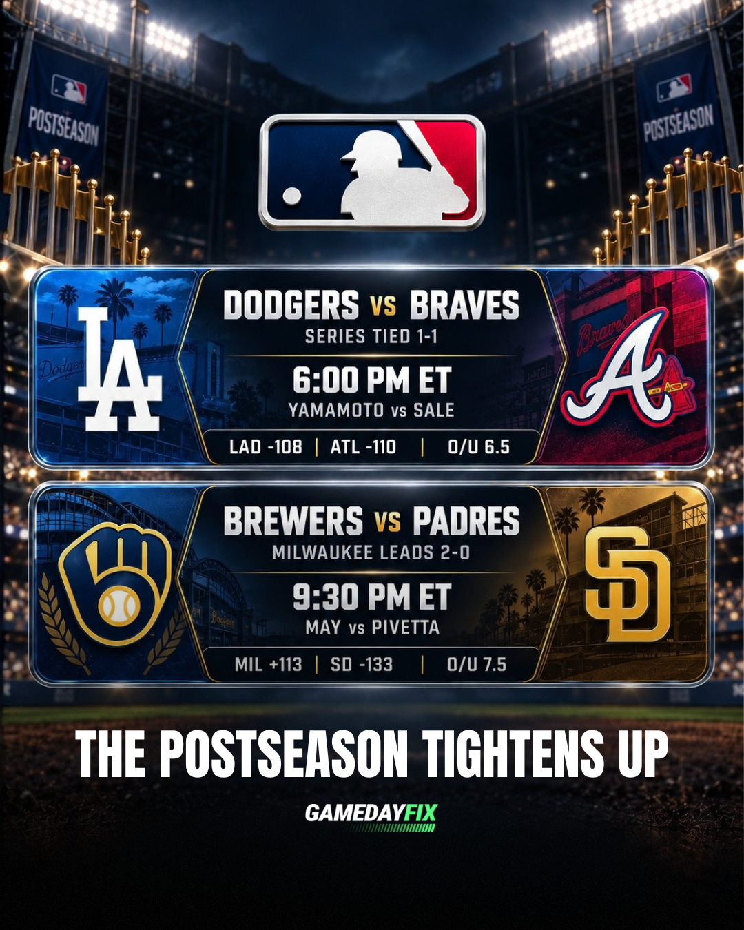 MLB Playoffs Tonight: Two NLDS Game 3 Matchups Take Center Stage